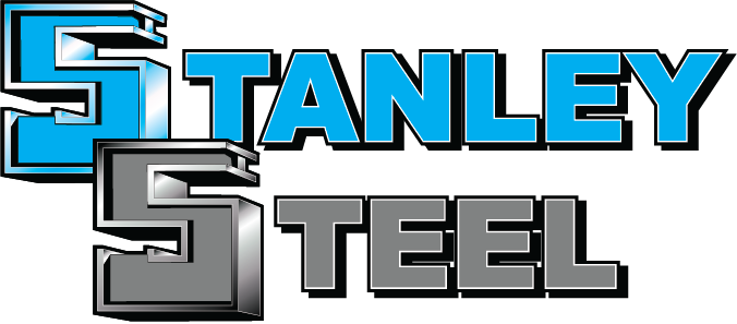 Stanley Steel, Steel Roofing & Siding, Rebar Logo showing the words "Stanley Steel" in bold letters, with stylized blue and gray "S" shapes, resembling the strength of a beam. Stanley Steel, Steel Roofing & Siding, Rebar