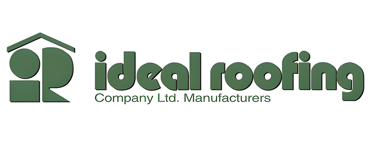 Stanley Steel, Steel Roofing & Siding, Rebar Logo of Ideal Roofing Company Ltd. Manufacturers, featuring a stylized house icon and green text on a white background, reflecting their expertise in new home construction. Stanley Steel, Steel Roofing & Siding, Rebar